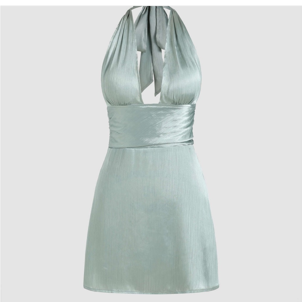 Cider solid deep V halter mini dress sz small